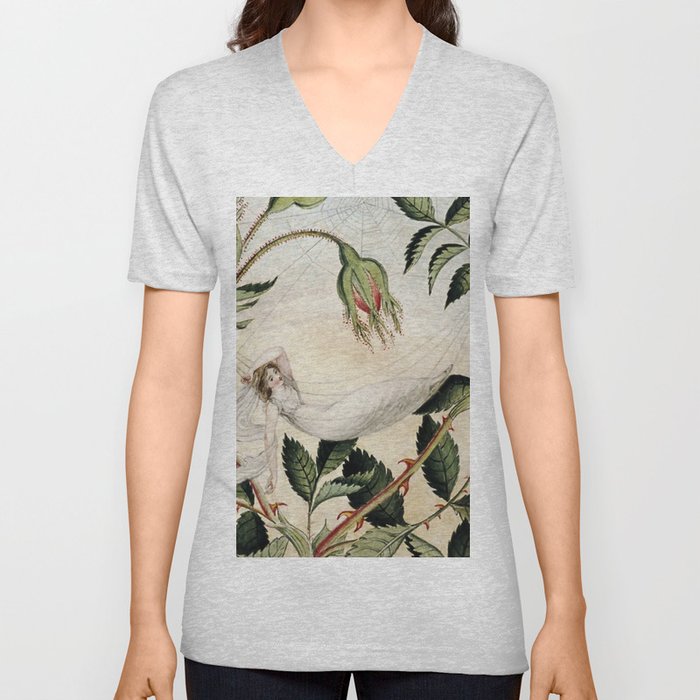 “A Fairy Resting in a Hammock” by Amelia Jane Murray V Neck T Shirt