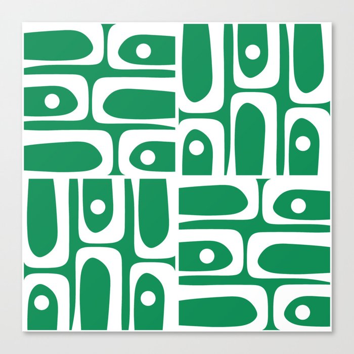 Mid Century Modern Piquet Abstract Multi Pattern in Kelly Green and White Canvas Print