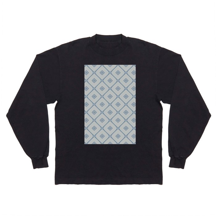 Grey Blue Square Pattern Long Sleeve T Shirt