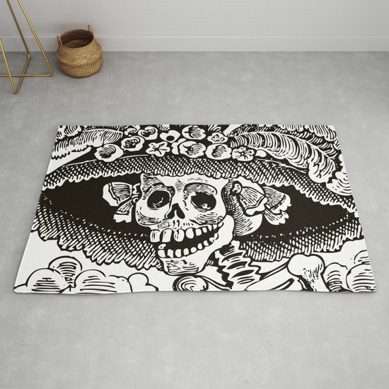 Calavera Catrina | Skeleton Woman | Black and White | Rug by Eclectic at  Heart | Society6