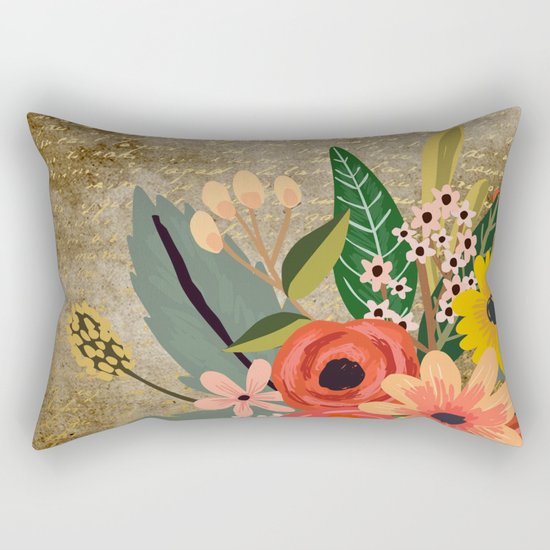 Flower bouquet letter gold #10 Rectangular Pillow