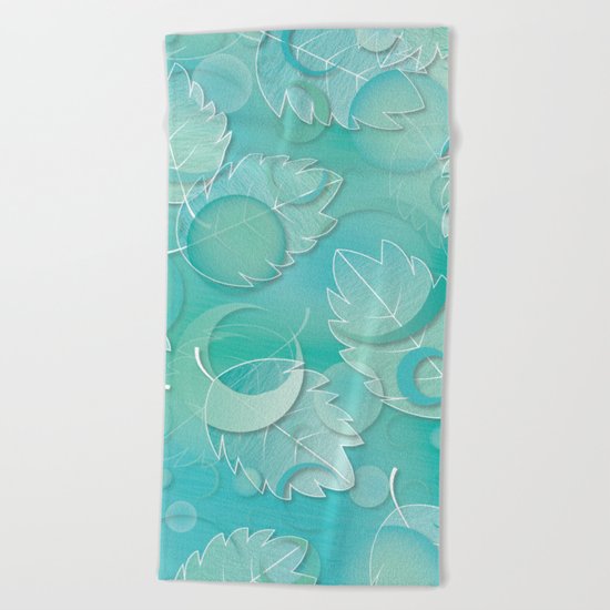 Floating Leaves Pattern IV - Winter, Ice Teal Beach Towel