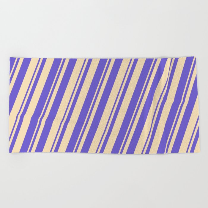 Tan & Slate Blue Colored Striped Pattern Beach Towel