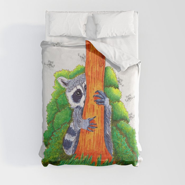 Peeking Raccoons #4 White Pallet- Comforter