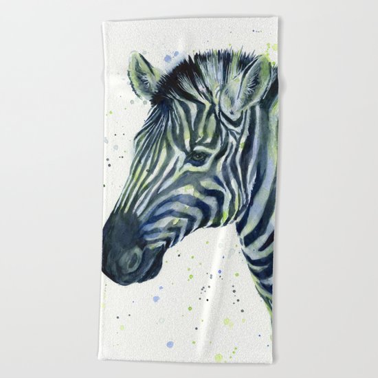 Zebra Watercolor Blue Green Animal Beach Towel