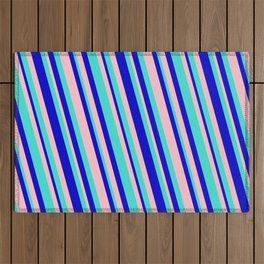 [ Thumbnail: Turquoise, Blue, and Pink Colored Lined/Striped Pattern Outdoor Rug ]