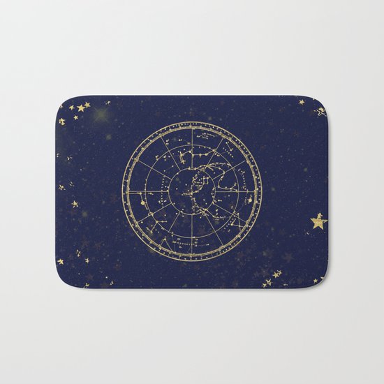 Metallic Gold Vintage Star Map 3 Bath Mat