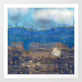 Cities under the Water - Surreal Climate Change Art Print
