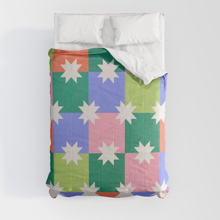 Checkered holiday pattern with stars Comforter