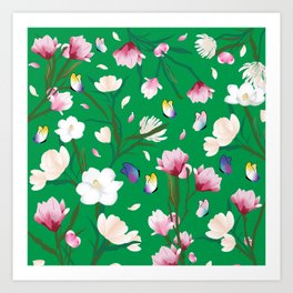 Happy Floral Land (Green) Art Print