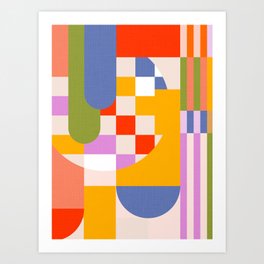 Bold Playful Geometric Bauhaus Checks and stripes Art Print
