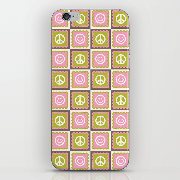 Funky Checkered Smileys and Peace Symbol Pattern  iPhone Skin
