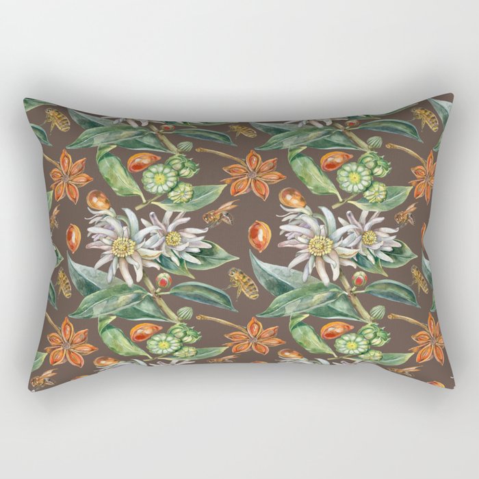 Watercolor botanical seamless pattern of culinary and healing plant star anise Rectangular Pillow