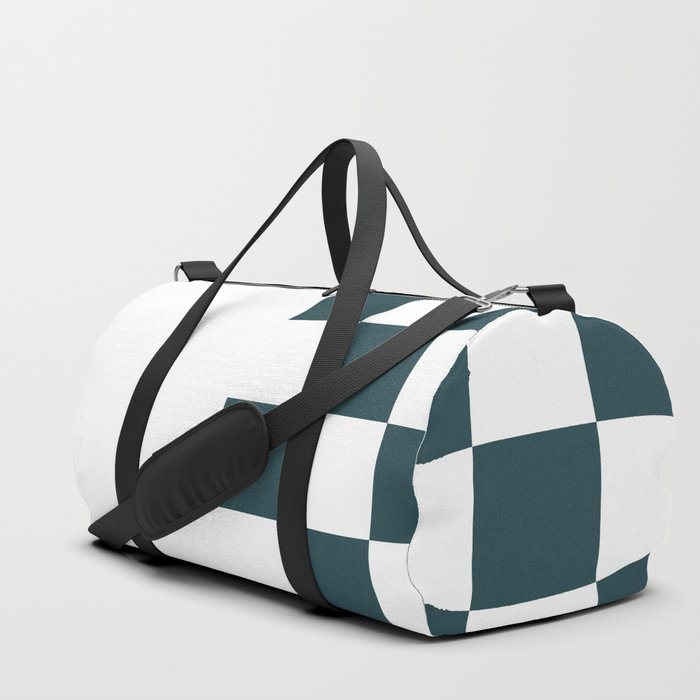 Dark Green and White Chess With Solid White Vertical Split   Duffle Bag