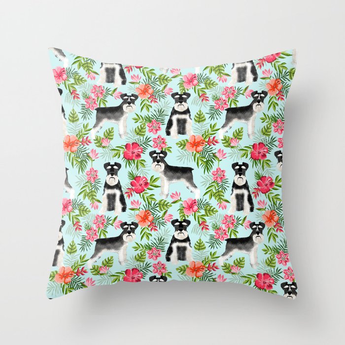 Schnauzer hawaii pattern floral hibiscus floral flower pattern palm leaves Throw Pillow