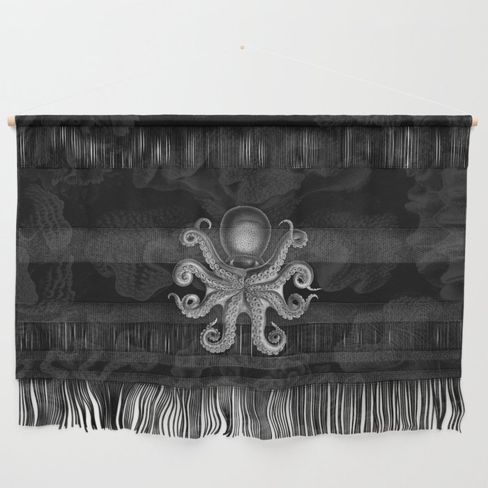 Octopus2 (Black & White, Square) Wall Hanging