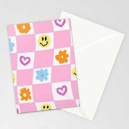 checkered danish pastel Stationery Cards