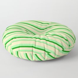[ Thumbnail: Tan, Light Green, and Green Colored Lined/Striped Pattern Floor Pillow ]