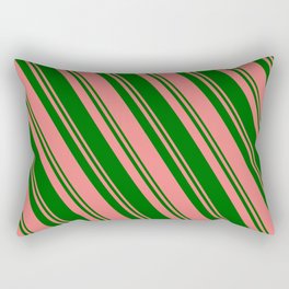 [ Thumbnail: Light Coral and Dark Green Colored Lines Pattern Rectangular Pillow ]