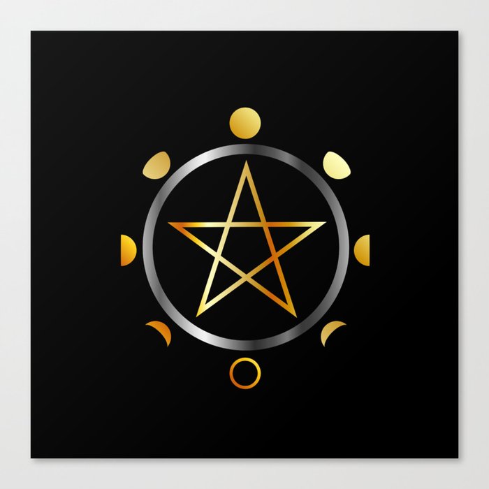 Phases of the moon and golden pentacle Canvas Print