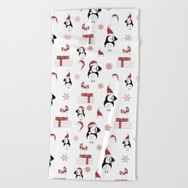 Holiday puffins red Beach Towel