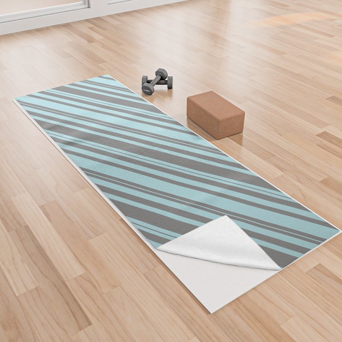Grey and Powder Blue Colored Lined/Striped Pattern Yoga Towel