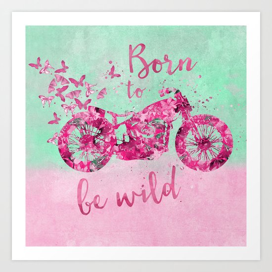Artsy colorful flower power motorcycle Art Print