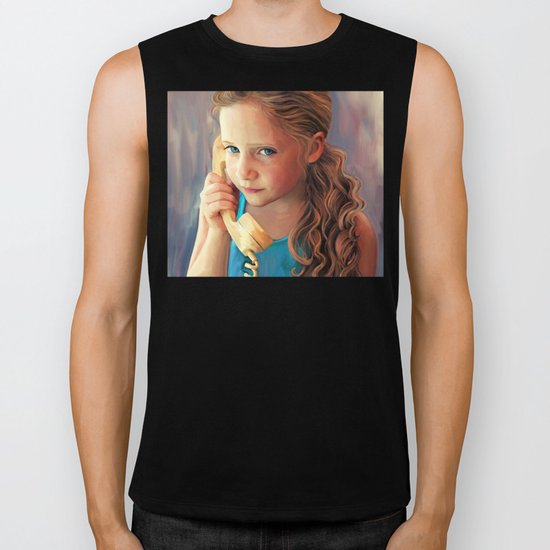 The Confidante - painting of a young girl on the phone Biker Tank