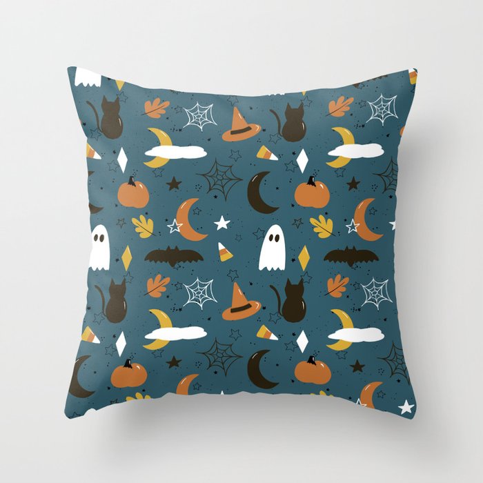 Sweet and Spooky Halloween - Blue Throw Pillow