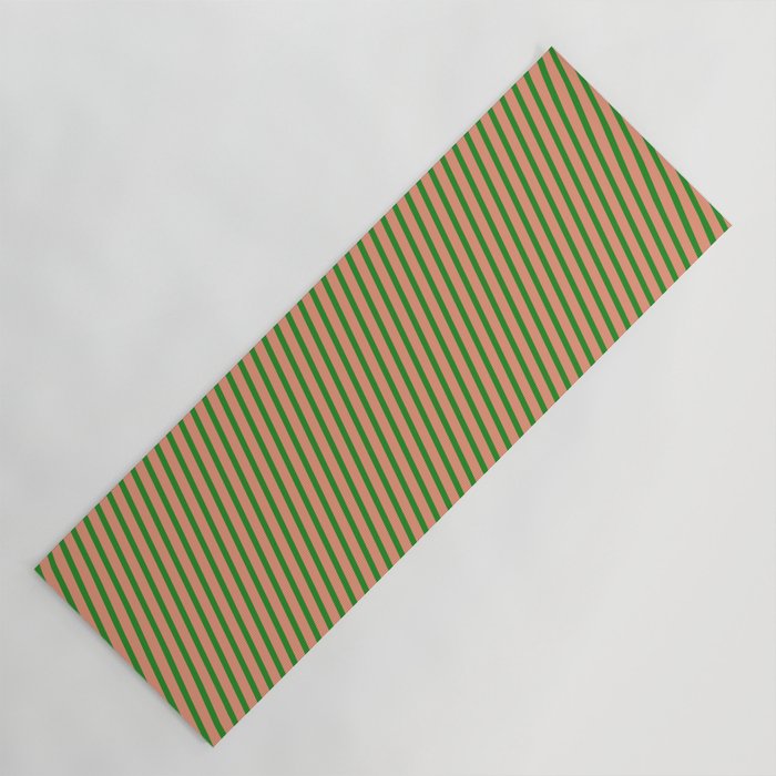 Forest Green and Dark Salmon Colored Striped Pattern Yoga Mat