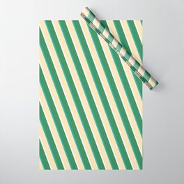 [ Thumbnail: Beige, Mint Cream, Sea Green, and Light Sea Green Colored Lined Pattern Wrapping Paper ]