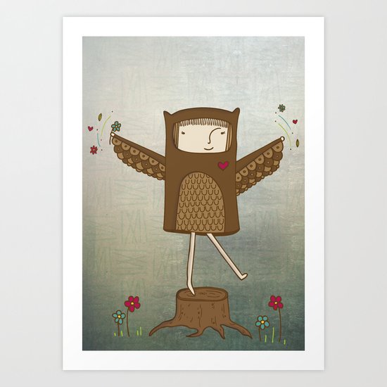 Little Owl Girl Art Print