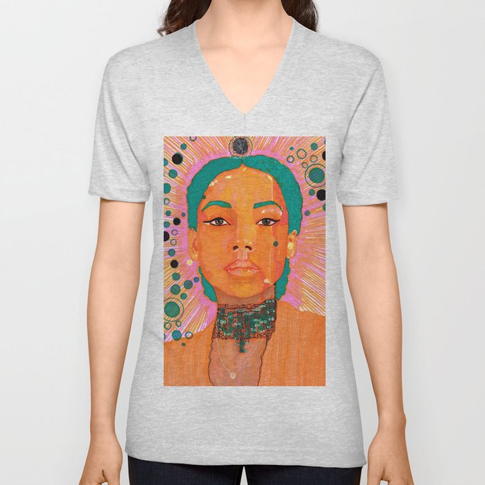 Portrait of a Lady Serene Dream Teal hair and bubbles V Neck T Shirt