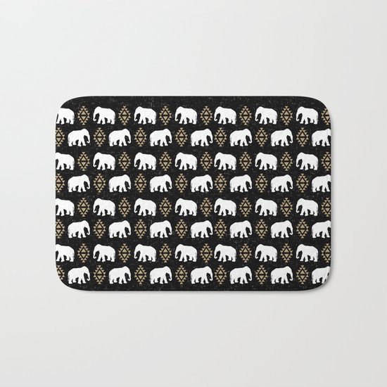 Elephant modern pattern print black gold glitter minimal with tribal influence gender neutral Bath Mat