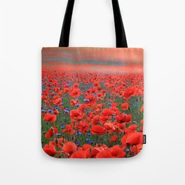Red Poppies All Around Tote Bag