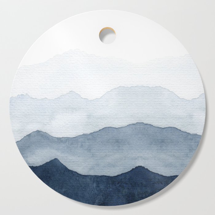 Indigo Abstract Watercolor Mountains Cutting Board