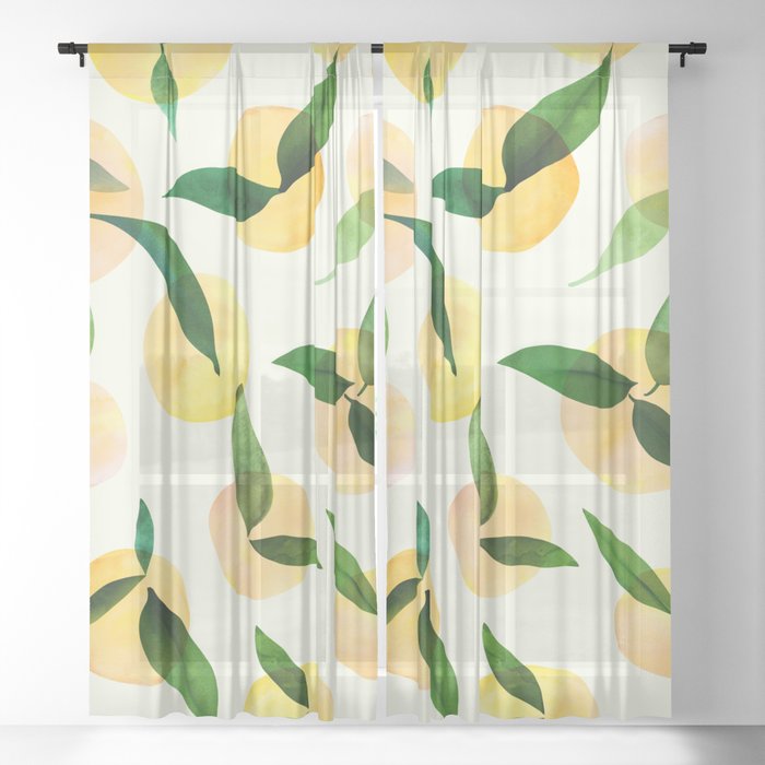 Sunny Lemon Print Yellow And Green Sheer Curtain By