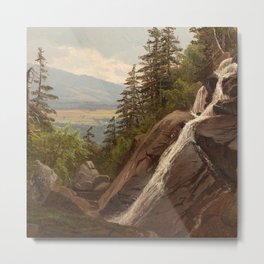 Birch Mountains and Valley Waterfall landscape apinting by Alfred Thompson Bricher Metal Print