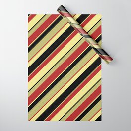 [ Thumbnail: Dark Khaki, Red, Tan, and Black Colored Pattern of Stripes Wrapping Paper ]