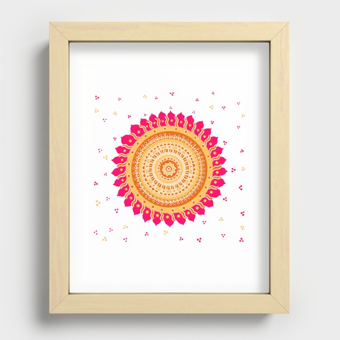 Flower Mandala - Sunset Fiery Hues Recessed Framed Print