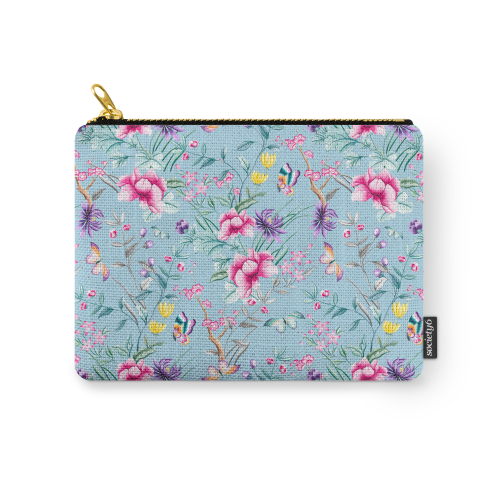 Floral Chinoiserie - Light Blue Carry-All Pouch by queenofcases