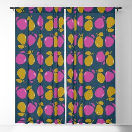 Graphic apples and pears, pink and gold on navy Blackout Curtain
