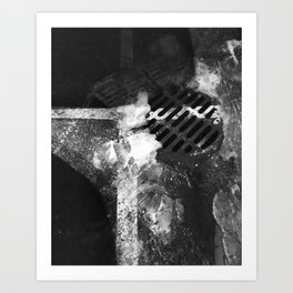 Down the drain Art Print | Long Exposure, Paint, Snow, Contrast, Drain, Black And White, Lookdown, Digital, Cold, Stormgrate 
