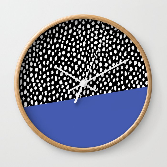 Handmade Polka Dot Brush Spots with Blue Stripe Wall Clock