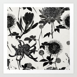 Oriental botanical black & white Art Print