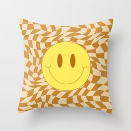 Goldie smiley wavy checker Throw Pillow