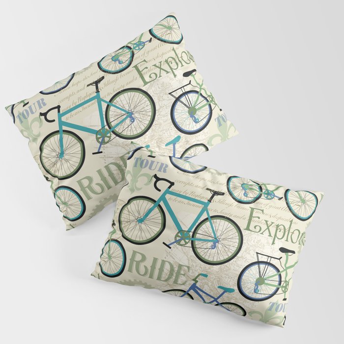 Bicycle Journey Blue Pillow Sham