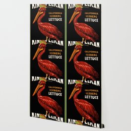 King Pelican red brand California Iceberg Lettuce vintage label advertising poster / posters Wallpaper