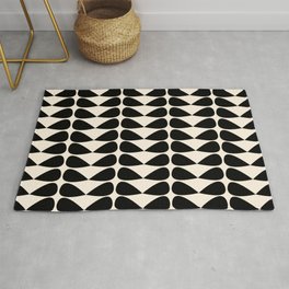 Mod Leaves Mid Century Modern Abstract Pattern in Black and Almond Cream Area & Throw Rug