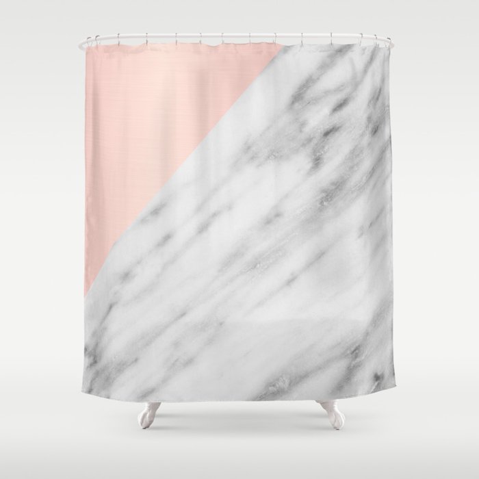 Real Carrara Italian Marble and Pink Shower Curtain by cafelab Society6